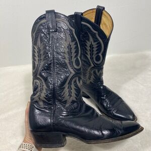 Vintage Tony‎ Lama Black Leather Cowboy Western Boots Mens Size 10 D